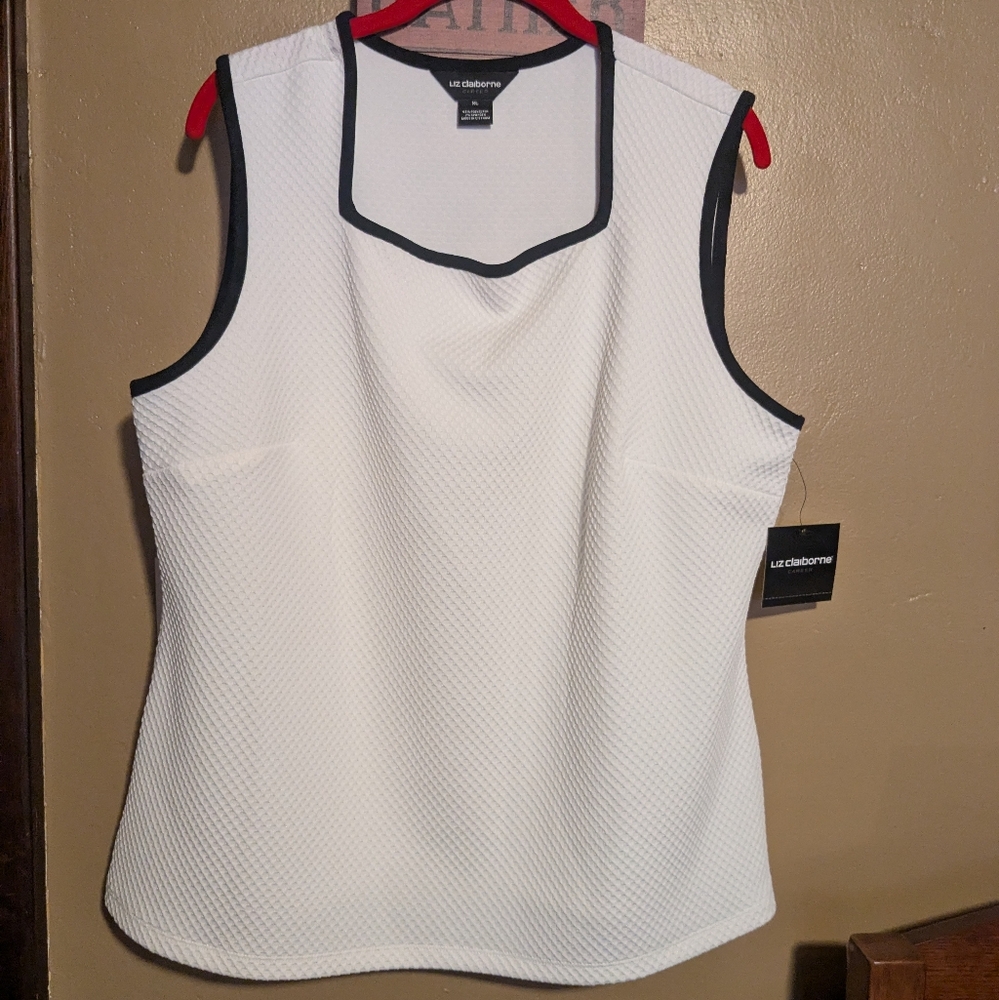 Liz Claiborne Career Textured White Tank Top with Black Trim Women's XL